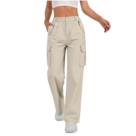 SwiftWear Women's Straight-Leg Cargo Pants with Side Slits & Multiple Pockets, Utility Work Trousers Comfortable Casual Pants S-2XL