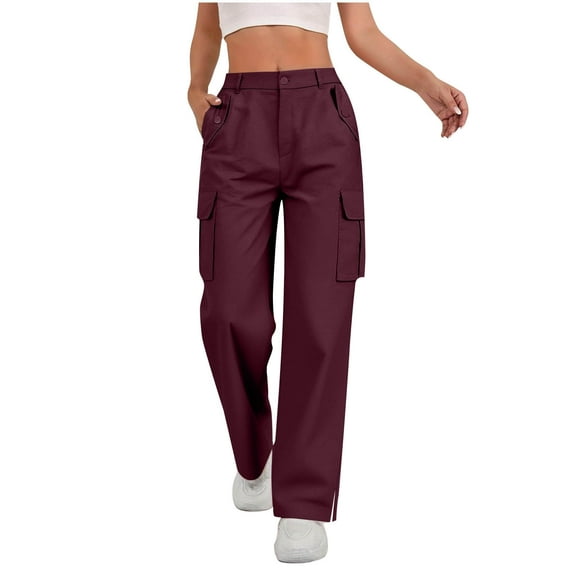 SwiftWear Women's Straight-Leg Cargo Pants with Side Slits & Multiple Pockets, Utility Work Trousers Comfortable Casual Pants S-2XL
