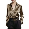 thumbnail image 1 of SwiftWear Women’s Striped Button Down Shirt Long Sleeve Collared Satin Blouse Business Casual Tops for Work & Weekend Wear Brown, 1 of 7