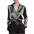 thumbnail image 1 of SwiftWear Women’s Striped Button Down Shirt Long Sleeve Collared Satin Blouse Business Casual Tops for Work & Weekend Wear Gray, 1 of 7