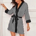 thumbnail image 1 of SwiftWear Women's Striped Satin Robe Kimono Style Soft Belted Silky Bathrobe Bridesmaid Bride Party Sleepwear for Home Lounge, Black, 1 of 9