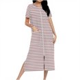 thumbnail image 1 of SwiftWear Women's Striped Sleep Robe with Vertical Pattern, Long Length Zipper Nightgown with Contemporary Design for Home Loungewear, 1 of 7