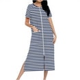 thumbnail image 1 of SwiftWear Women's Striped Sleep Robe with Vertical Pattern, Long Length Zipper Nightgown with Contemporary Design for Home Loungewear, 1 of 7