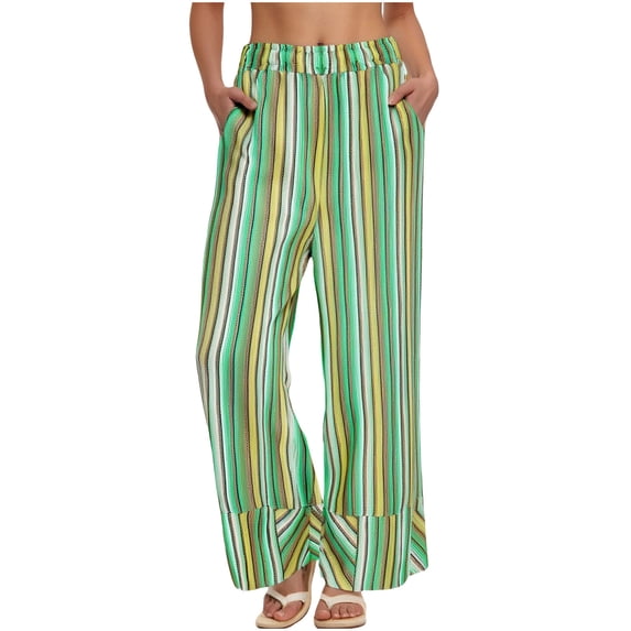 SwiftWear Women's Striped Wide Leg Flowy Palazzo Pants with Elastic Waist, Casual Travel Beach Wear Comfort Fit Trousers Breathable Stretch Fabric S-2XL