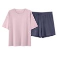 thumbnail image 1 of SwiftWear Women's Summer Cotton Pajama Set with Built-in Bra Pads: Loose Short Sleeve Top & Tie Drawstring Shorts – Cozy, Breathable Loungewear, 1 of 5