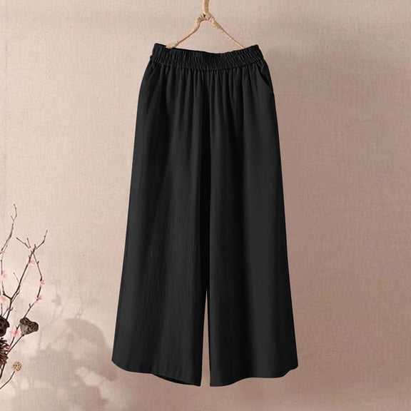 SwiftWear Women's Summer Early Fall Capri Pants Loose Fit Elastic Waist Pocket Capris Casual Comfort S-2XL