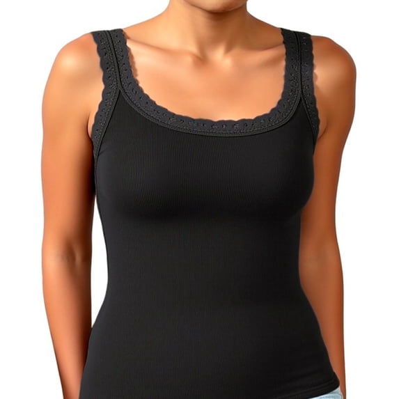 SwiftWear Women's Summer Lace Trim Camisole Sleeveless Cute Ribbed Tank Top Versatile & Feminine for Layering or Casual Wear