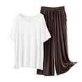 thumbnail image 1 of SwiftWear Women’s Summer Modal &Cotton Pajama Set V-Neck Short Sleeve Tee + Tie-Waist Wide Leg Pants Soft, Breathable, Multiple Colors for Cozy Home Comfort, 1 of 3