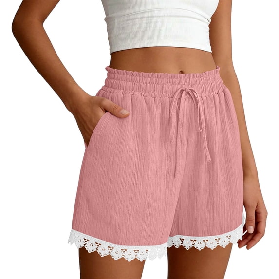 SwiftWear Women's Summer Shorts Casual Loose Elastic Waist Drawstring with Lace Hem Boho Beach Shorts for Daily Vacation Soft Stretch