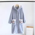 thumbnail image 1 of SwiftWear Women's Teddy Bear Hooded Robe Plush Fleece Bathrobe with Pocket, Cozy Button Front Loungewear for Fall Winter, Blue, 1 of 4