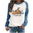 thumbnail image 1 of SwiftWear Women's Thanksgiving Pumpkin Print Sweatshirt - Fashion Raglan Long Sleeve Crewneck Top, Halloween Soft It's Fall Y'all Pullover Shirt Blue, 1 of 4
