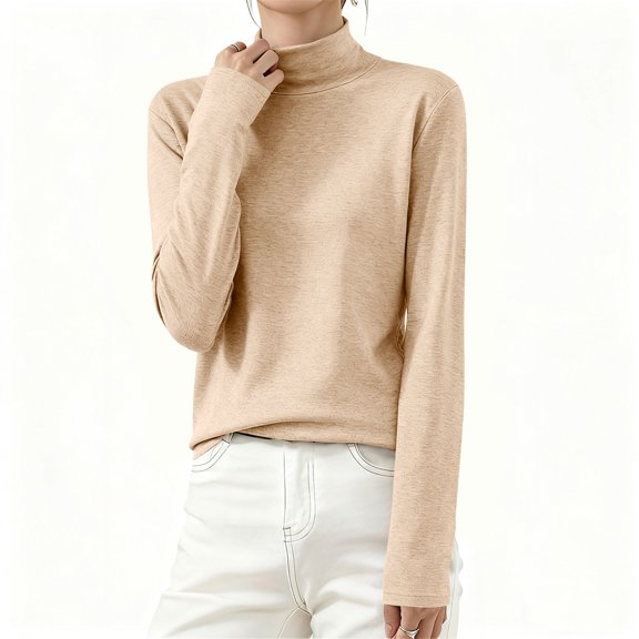 SwiftWear Women's Thermal Underwear Mock Neck Long Sleeve Shirt Thickened Warm Lined Base Layer Plus Size Top Slim Fit Not Tight Casual Winter Wear, Khaki