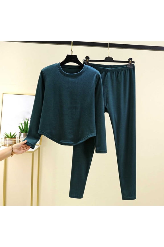 Women's Thermal Velvet Pajama Set Cozy Long Underwear Soft Brushed Fleece Long Sleeve Top with Pants, Winter Warm Home Attire Sleepwear