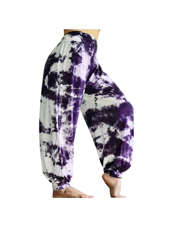 Women's Tie-Dye Elastic Waist Plus Size Baggy Harem Pants Loose Fit Bohemian Trousers Comfortable Stretchy Palazzo Bottoms S-5XL