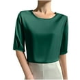 thumbnail image 1 of SwiftWear Women's Trendy Crew Neck Short 1/2 Sleeve T-Shirt - Soft Casual Satin Office Tops for Summer Work Going Out M-3XL​, 1 of 3