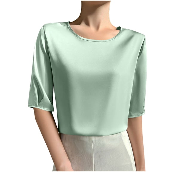 SwiftWear Women's Trendy Crew Neck Short 1/2 Sleeve T-Shirt - Soft Casual Satin Office Tops for Summer Work Going Out M-3XL​