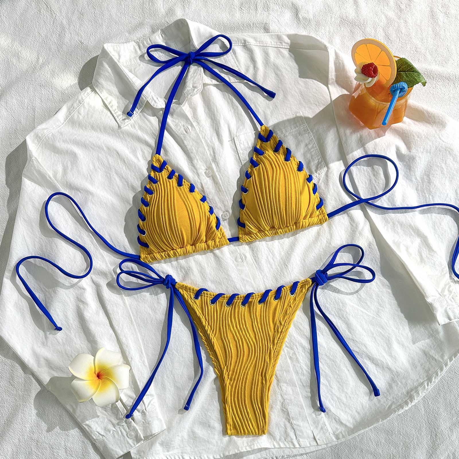 Womens Blue Jewel Accent Triangle Bikini Set Swimwear on Womens Blue Jewel Accent Triangle Bikini Set Swimwear on