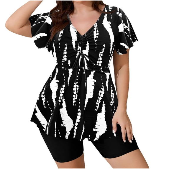 SwiftWear Women's Two Piece Rash Guard Short Sleeve Swim Shirts Built in Bra Plus Size Swimsuit with Boyshorts