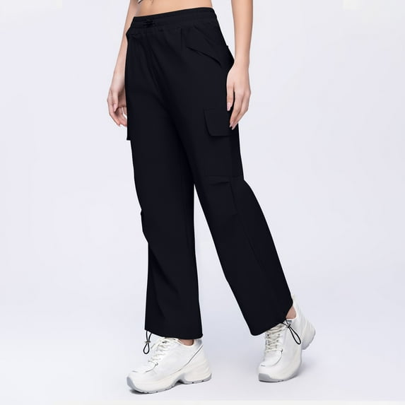 SwiftWear Women's Utility Cargo Pants with Elastic Drawstring Waist Ankle Loose Fit Wide Leg Athletic Trousers Comfortable Casual Workout Travel Pants S-XL