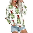thumbnail image 1 of SwiftWear Women's V-Neck Santa Print Sweatshirt Festive Christmas Themed Pullover with Pocket, Soft Lounge Top for Holiday Season White, 1 of 6