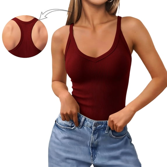 SwiftWear Women's V-Neck Workout Racerback Tank Tops with Built in Bra Sleeveless Basic Crop Top Seamless Support & Stretch Fit for Yoga Gym Casual Wear
