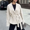 thumbnail image 1 of SwiftWear Women's Vintage Faux Suede Jacket Belted Waist Casual Cropped Trench Coat Soft Long Sleeve Elegant Outwear​, Beige, 1 of 4