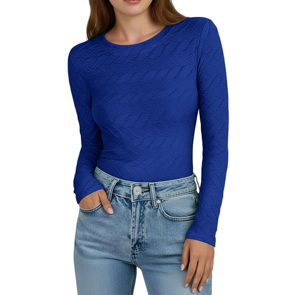 SwiftWear Women's Wave Pattern Blouse Slim Fit Long Sleeve Casual Shirt Basic Top for Daily Outings and Layering​, Blue