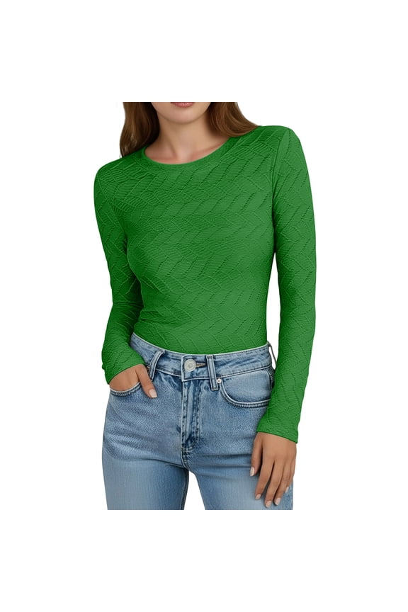 Women's Wave Pattern Blouse Slim Fit Long Sleeve Casual Shirt Basic Top for Daily Outings and Layering​, Green