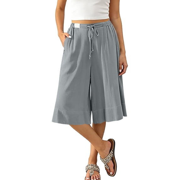 SwiftWear Women's Wide Leg Flowy Capri Pants Palazzo Casual Drawstring Summer Loose Cotton Capris with Pockets