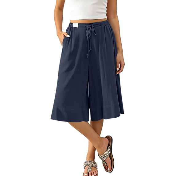 SwiftWear Women's Wide Leg Flowy Capri Pants Palazzo Casual Drawstring Summer Loose Cotton Capris with Pockets