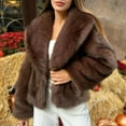 thumbnail image 1 of SwiftWear Women's Winter Faux Fur Cropped Jacket Plus Size Lapel Open Front Shaggy Furry Plush Coat Casual Loose Fit Outerwear​, Brown, 1 of 7