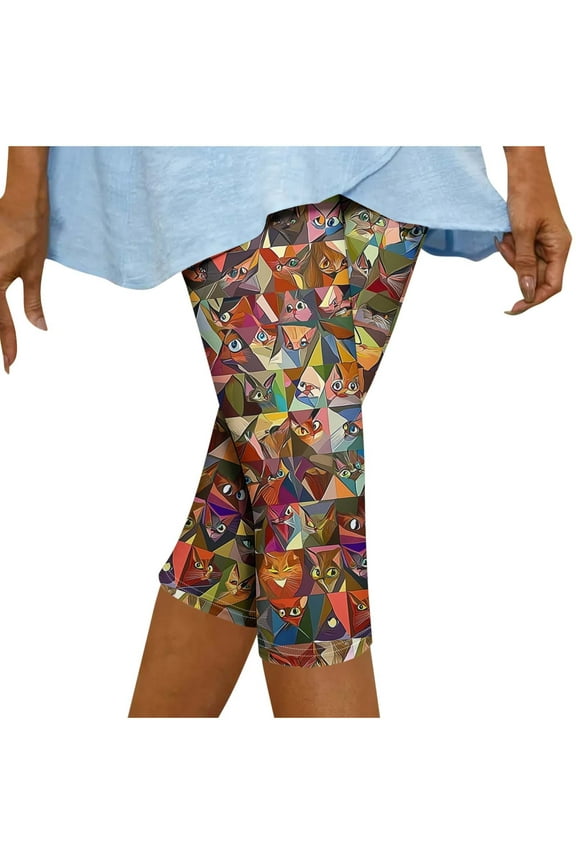 Women’s Yoga Capri Pants with Adorable Cat Print – Stretchy Activewear for Workout, Running, Gym,Biker & Daily Wear Soft, Comfortable Leggings