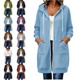 thumbnail image 1 of SwiftWear Women's Zip Up Hoodie Oversized Long Tunic Bucket Pocket Sweatshirt Full Length Casual Drawstring Coat, 1 of 9