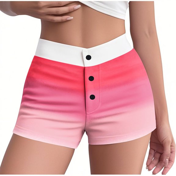 SwiftWear Women’sSummer Gradient High-Waisted Pajama Shorts with Button Closure – Stretchy Elastic Waist, Slim Fit, Perfect for Sleep & Lounging