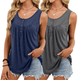 thumbnail image 1 of SwiftWear Womens 2Pcs Long Cotton Tank Tops Summer Sleeveless Henley Shirts Buttons Down Tunics Flowy Pleated Camis, 1 of 9