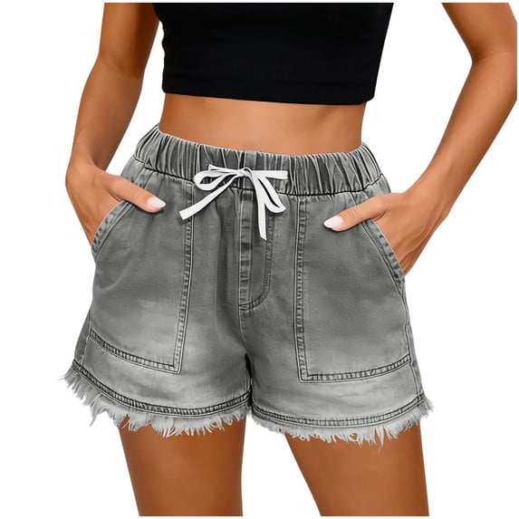 SwiftWear Womens Casual Baggy Jorts Trendy Hot Pants High Waisted Drawstring Comfy Shorts Frayed Hem for Summer