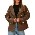 thumbnail image 1 of SwiftWear Womens Cropped Trench Coat Oversized Double Breasted Lapel Stand Collar Long Sleeve Short Jacket Fashion Outerwear, Coffee, 1 of 8