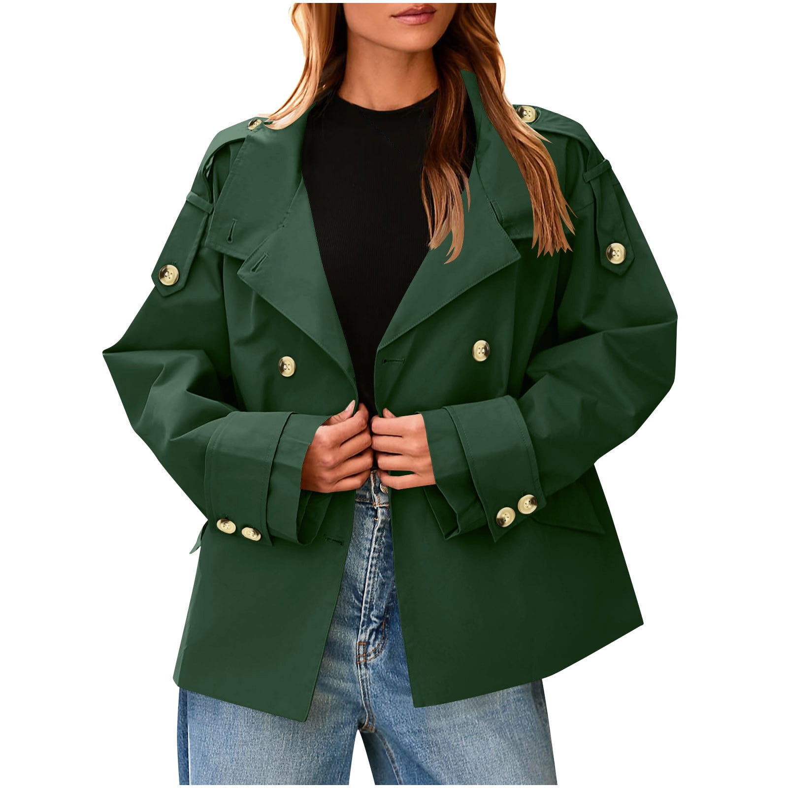 SwiftWear Womens Cropped Trench Coat Oversized Double Breasted