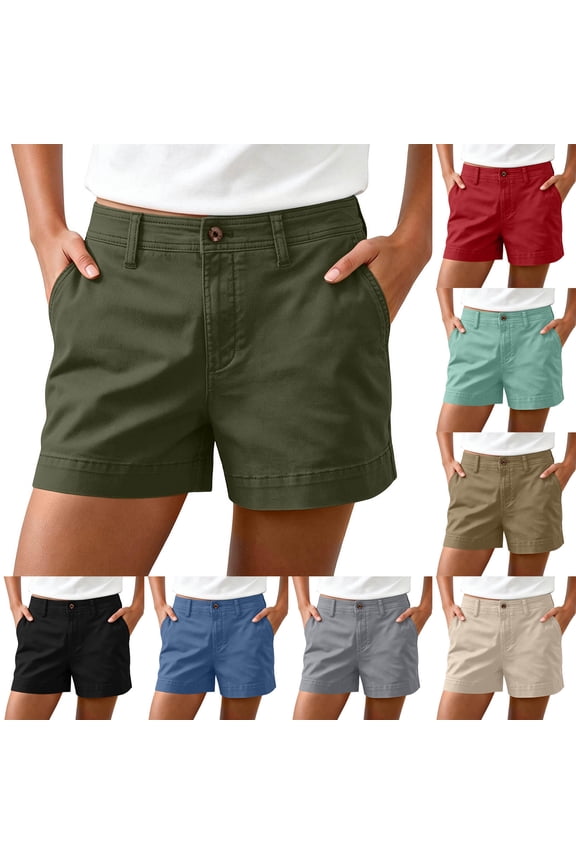 Womens High-Waisted Button-Fly Shorts Modern Work Shorts with Pockets Dressy Casual Summer Shorts