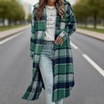 thumbnail image 1 of SwiftWear Womens Long Plaid Shacket Casual Fashion Button Down Flannel Shirt Jacket Oversized Lapel Coat with Pockets, Green, 1 of 7
