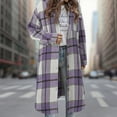 thumbnail image 1 of SwiftWear Womens Long Plaid Shacket Casual Fashion Button Down Flannel Shirt Jacket Oversized Lapel Coat with Pockets, Purple, 1 of 6