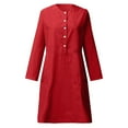 thumbnail image 1 of SwiftWear ​Womens Long Sleeve Button Front Cotton Linen Mid-Dress - Plus Size M-5XL | Casual Pocket Design | Relaxed Fit ​, 1 of 5