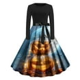 thumbnail image 1 of SwiftWear Womens Long Sleeve Cocktail Swing Dress Skeleton Pumpkin Printed Halloween A-line Dresses Cosplay Party Costume, 1 of 3