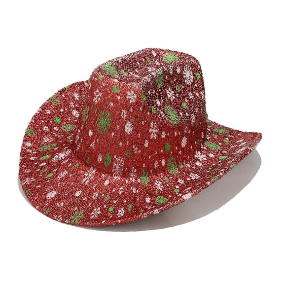 SwiftWear Womens & Mens Christmas Red Sparkly Glitter Space Cowboy Hat, Funny Holiday Party Cowgirl Hats Festive Western Hat for Jazz Christmas Party & Photoshoot