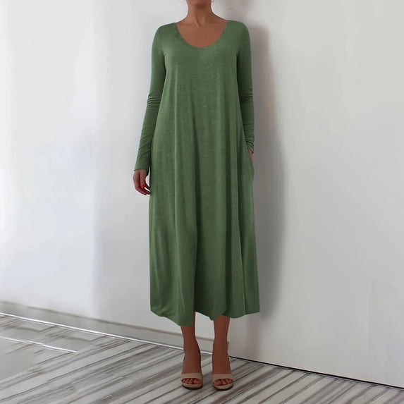 SwiftWear Womens Plus Size Maxi Dress Oversized Pocket Detail Swing Vacation Casual Lounge Dresses, Green