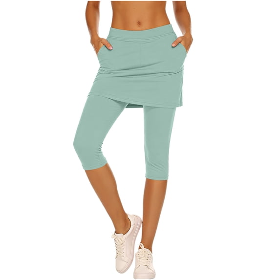 SwiftWear Womens Skirt with Leggings Running Workout Yoga Skirted Capris Golf Tennis Pants Skorts Leggings with 2 Pockets