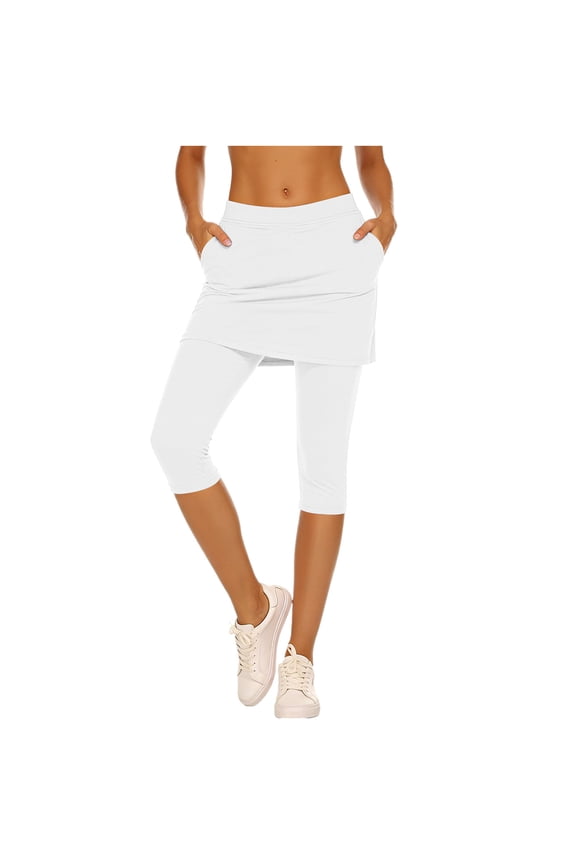 Womens Skirt with Leggings Running Workout Yoga Skirted Capris Golf Tennis Pants Skorts Leggings with 2 Pockets