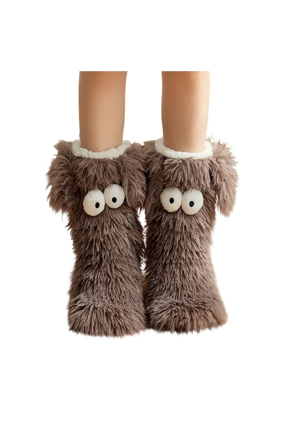 Womens Slipper Fuzzy Socks Funny Animal Thermal Fleece Fluffy Winter Warm Cozy Socks, Gray