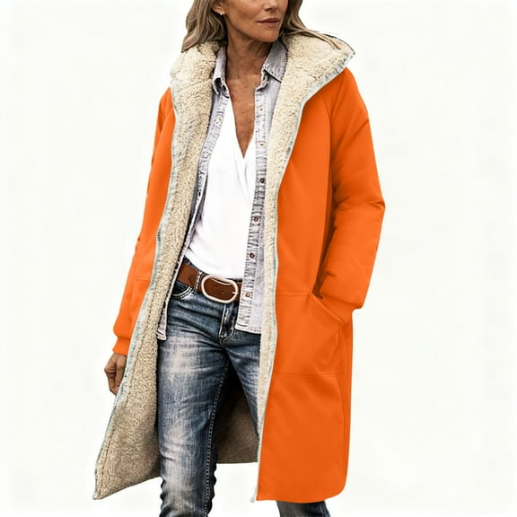 SwiftWear Womens Winter Long Coats Trendy Plush Fleece Sherpa Lined Jacket Casual Oversized Outerwear with Hood
