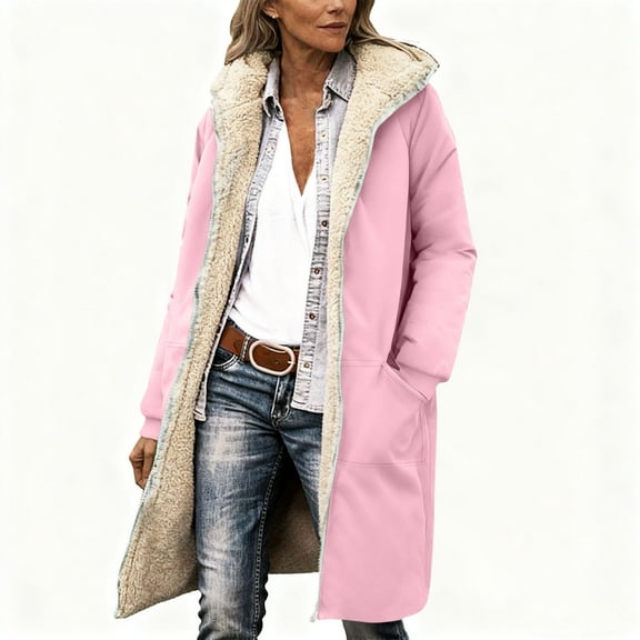 SwiftWear Womens Winter Long Coats Trendy Plush Fleece Sherpa Lined Jacket Casual Oversized Outerwear with Hood